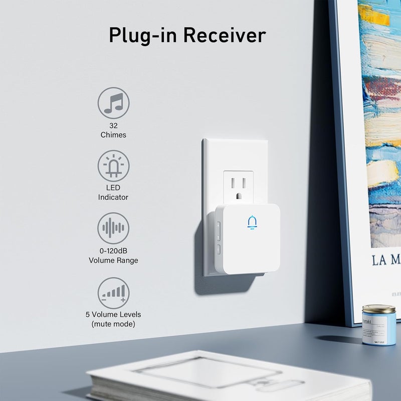 SECRUI Wireless Doorbell with 1000ft Range, Adjustable Volume, Waterproof Design, Hassle-Free Installation, 32 Melodies, White （1 Receiver+1 Button） - Image 2